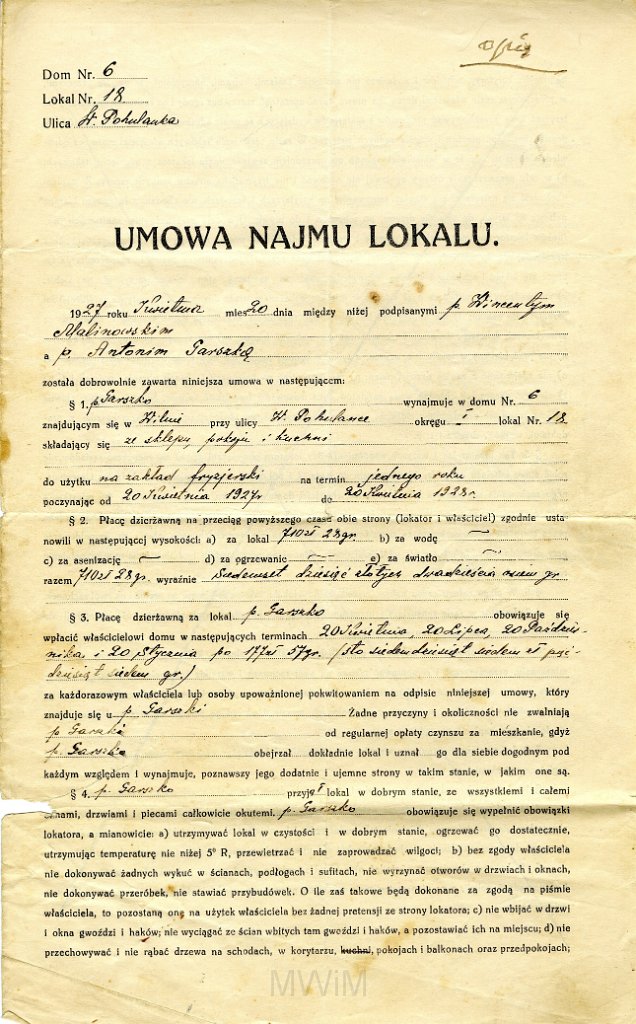 KKE 5685-13.jpg - Dok. Umowa Najmu lokalu miedzy Wincentym Malinowskim a Antonim Graszko, Wilno, 20 IV 1924/1925/1926/1927/1929 r.